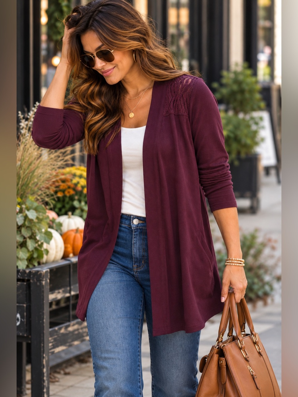 Maurices Dark Plum Lace Shoulder Open Front Cardigan XL NWT
